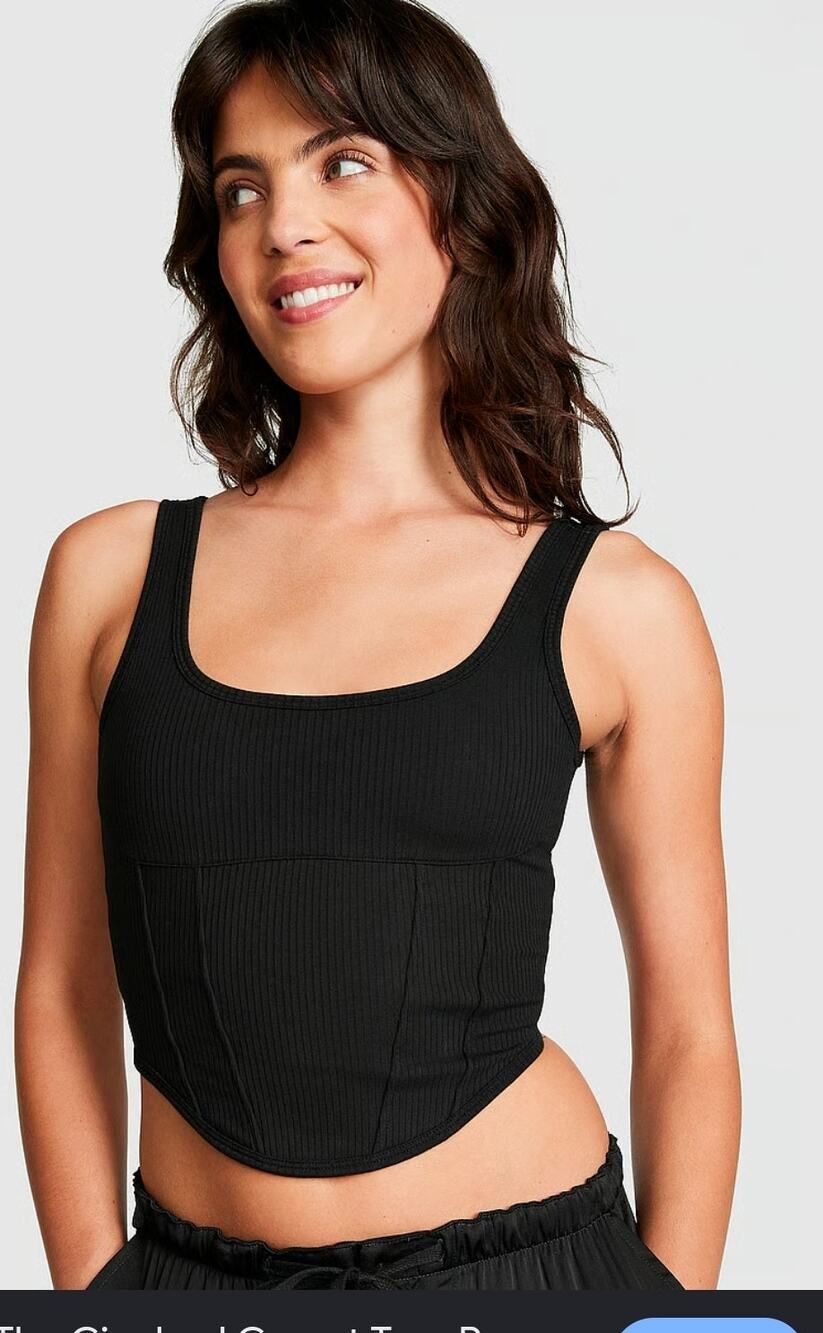 PINK Victorias Secret Bralette Tank Corset Top Black Ribbed Women's M NEW 4012